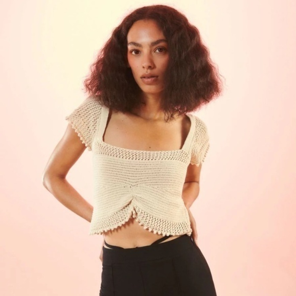Reserved Cotton Rich Sweater Crop Top Cream Medium
